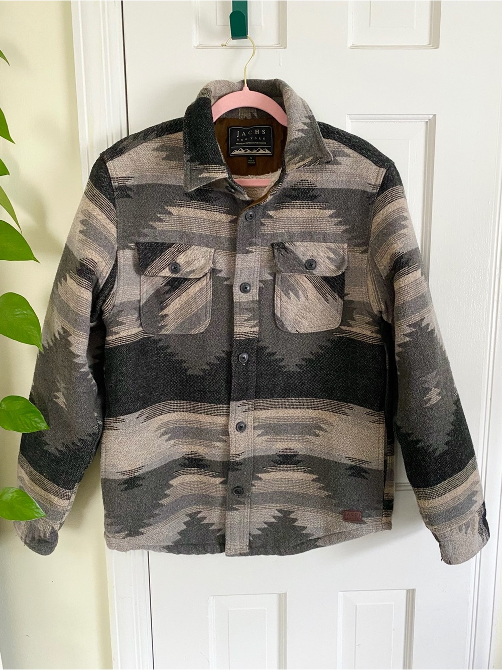 Jachs New York Sherpa lined wool blend southwestern Aztec coat mens size small